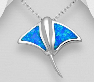 925 Sterling Silver Stingray Pendant Decorated With Lab-Created Opal
