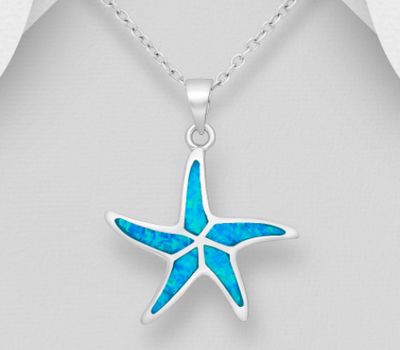 925 Sterling Silver Starfish Pendant Decorated With Lab-Created Opal