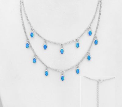 Şəkli böyütmək üçün tiklayın 925 Sterling Silver Layered Necklace Decorated With Lab-Created Opal