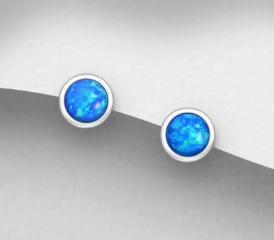 Malın səhifəsinə keç 925 Sterling Silver Round Push-Back Earrings Decorated with Lab-Created Opal