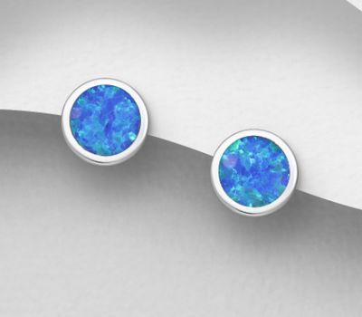 925 Sterling Silver Push-Back Earrings Decorated With Lab-Created Opal