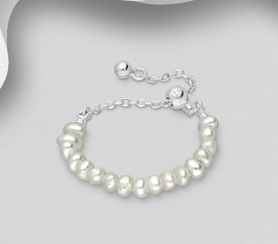 Şəkli böyütmək üçün tiklayın 925 Sterling Silver Adjustable Ring, Beaded with Freshwater Pearls
