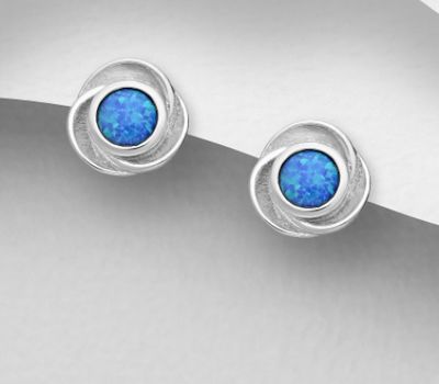 Şəkli böyütmək üçün tiklayın 925 Sterling Silver Push-Back Earrings, Decorated with Lab-Created Opal
