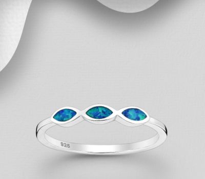 925 Sterling Silver Ring Decorated with Lab-Created Opal