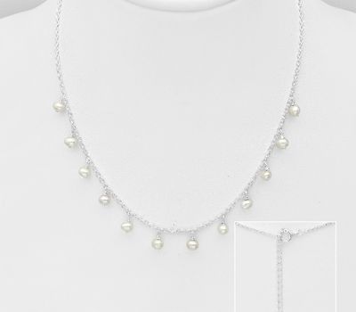 925 Sterling Silver Necklace, Beaded with Freshwater Pearls