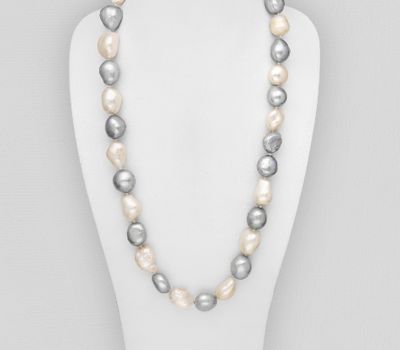 Cotton Necklace Beaded With Dyed Fresh Water Pearls