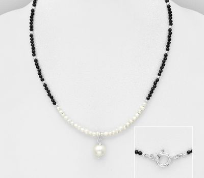 Şəkli böyütmək üçün tiklayın 925 Sterling Silver Necklace, Beaded with Freshwater Pearls and Gemstone Beads