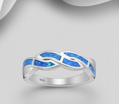 925 Sterling Silver Ring, Decorated with Lab-Created Opal