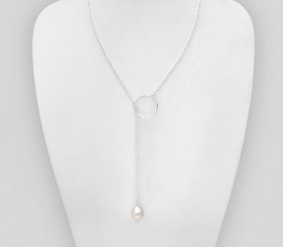 925 Sterling Silver Lariat Necklace Beaded with Freshwater Pearl