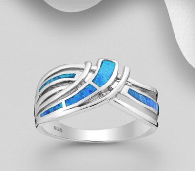 Şəkli böyütmək üçün tiklayın 925 Sterling Silver Ring, Decorated with Lab-Created Opal