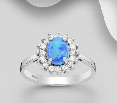 Şəkli böyütmək üçün tiklayın 925 Sterling Silver Ring Decorated With CZ and Lab-Created Opal