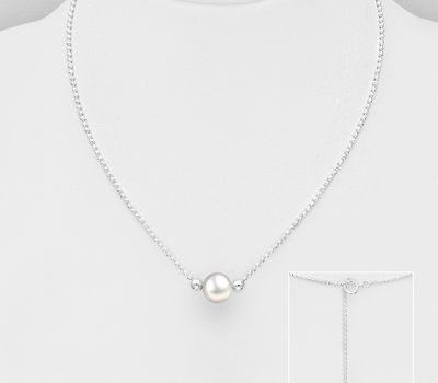 925 Sterling Silver Necklace, Beaded with 7 mm Diameter Freshwater Pearl