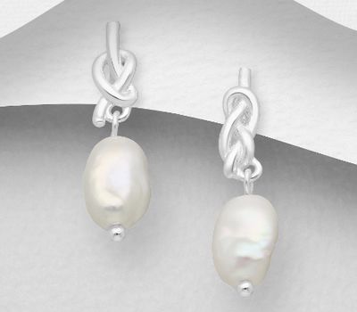 925 Sterling Silver Knot Push-Back Earrings, Beaded with Freshwater Pearls, Shape and Size Will Vary