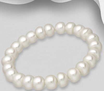 Şəkli böyütmək üçün tiklayın Elastic Bracelet, Decorated with 9-10 mm Diameter Freshwater Pearls