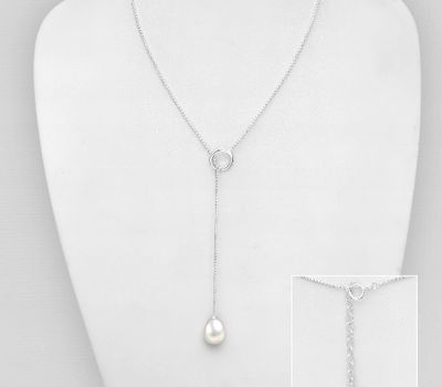 Şəkli böyütmək üçün tiklayın 925 Sterling Silver Circle Necklace, Decorated with FreshWater Pearl