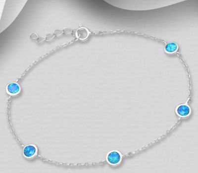 925 Sterling Silver Bracelet Decorated with Lab-Created Opal