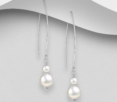 Şəkli böyütmək üçün tiklayın 925 Sterling Silver Hook Earrings Beaded With Fresh Water Pearls