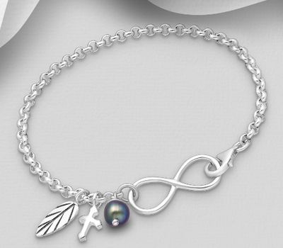 925 Sterling Silver Infinity Bracelet Beaded With Fresh Water Pearls