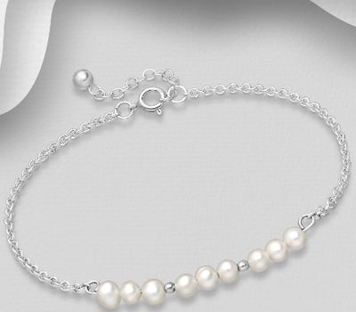 Şəkli böyütmək üçün tiklayın 925 Sterling Silver Bracelet Beaded With Fresh Water Pearls