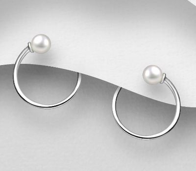 925 Sterling Silver Push-Back Earrings, Decorated with Freshwater Pearls