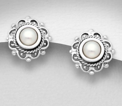 Şəkli böyütmək üçün tiklayın 925 Sterling Silver Oxidized Push-Back Earrings