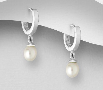 Şəkli böyütmək üçün tiklayın 925 Sterling Silver Hoop Earrings Decorated With Fresh Water Pearls
