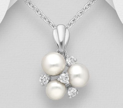 Malın səhifəsinə keç 925 Sterling Silver Pendant, Decorated with Freshwater Pearls and CZ Simulated Diamonds