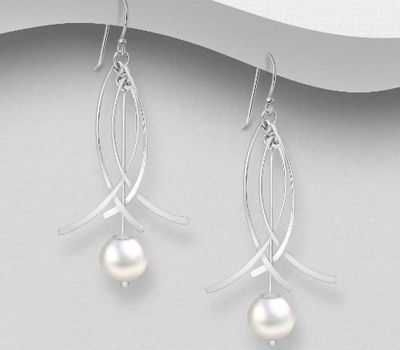 Şəkli böyütmək üçün tiklayın 925 Sterling Silver Hook Earrings Beaded With Fresh Water Pearls