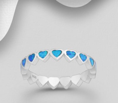 925 Sterling Silver Heart Ring Decorated With Lab-Created Opal