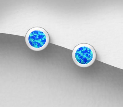 925 Sterling Silver Push-Back Earrings Decorated With Lab-Created Opal