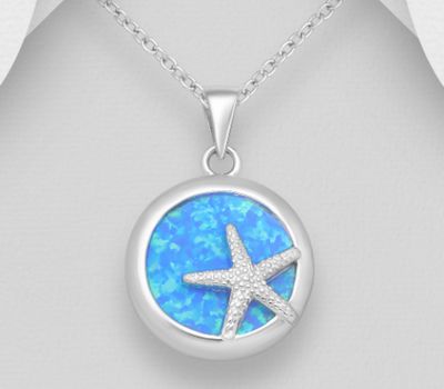 925 Sterling Silver Starfish Pendant Decorated With Lab-Created Opal