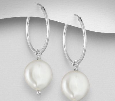 925 Sterling Silver Hoop Earrings Beaded with Freshwater Pearls