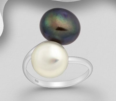 925 Sterling Silver Adjustable Ring, Decorated With Freshwater Pearls