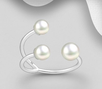 925 Sterling Silver Adjustable Ring, Decorated with Freshwater Pearl