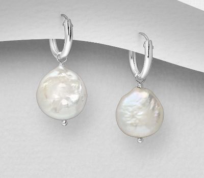 925 Sterling Silver Hoop Earrings Beaded with Freshwater Pearls