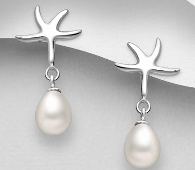 Şəkli böyütmək üçün tiklayın 925 Sterling Silver Push-Back Earrings Decorated With Fresh Water Pearls