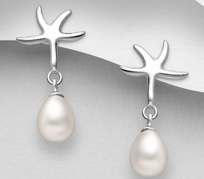 925 Sterling Silver Push-Back Earrings Decorated With Fresh Water Pearls