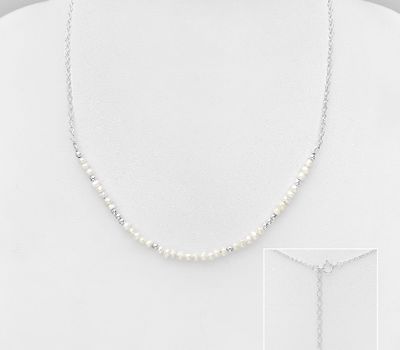 Şəkli böyütmək üçün tiklayın 925 Sterling Silver Necklace, Beaded with 2.5-3 mm Wide Freshwater Pearl