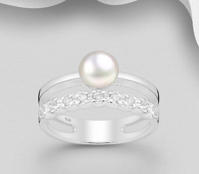 Şəkli böyütmək üçün tiklayın 925 Sterling Silver Layered Ring Decorated With Fresh Water Pearl And CZ