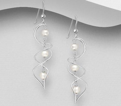Şəkli böyütmək üçün tiklayın 925 Sterling Silver Hook Earrings Beaded With Fresh Water Pearls