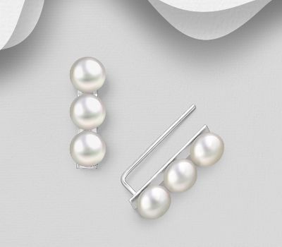 925 Sterling Silver Earrings Decorated With Fresh Water Pearls