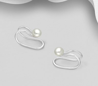 925 Sterling Silver Ear Cuffs, Decorated with Freshwater Pearls