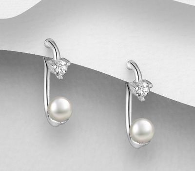 925 Sterling Silver Jacket Earrings, Decorated with Freshwater Pearls and CZ Simulated Diamonds