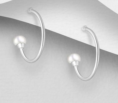 Şəkli böyütmək üçün tiklayın 925 Sterling Silver Push-Back Earrings Decorated With Fresh Water Pearls