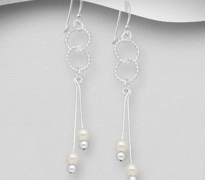 Malın səhifəsinə keç 925 Sterling Silver Links Hook Earrings, Beaded with Freshwater Pearls