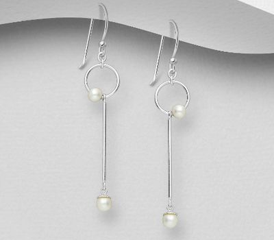 Şəkli böyütmək üçün tiklayın 925 Sterling Silver Hook Earrings, Decorated with Freshwater Pearls