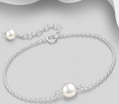 Şəkli böyütmək üçün tiklayın 925 Sterling Silver Adjustable Bracelet, Beaded with 7 mm Diameter Freshwater Pearls