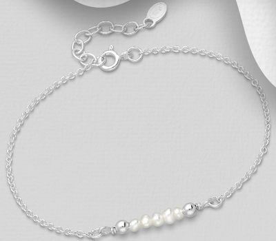 Şəkli böyütmək üçün tiklayın 925 Sterling Silver Bracelet, Beaded with 3 mm Width Freshwater Pearls
