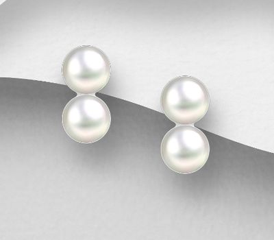 Şəkli böyütmək üçün tiklayın 925 Sterling Silver Push-Back Earrings, Decorated with Freshwater Pearls