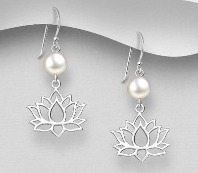 925 Sterling Silver Lotus Hook Earrings, Beaded with Freshwater Pearls